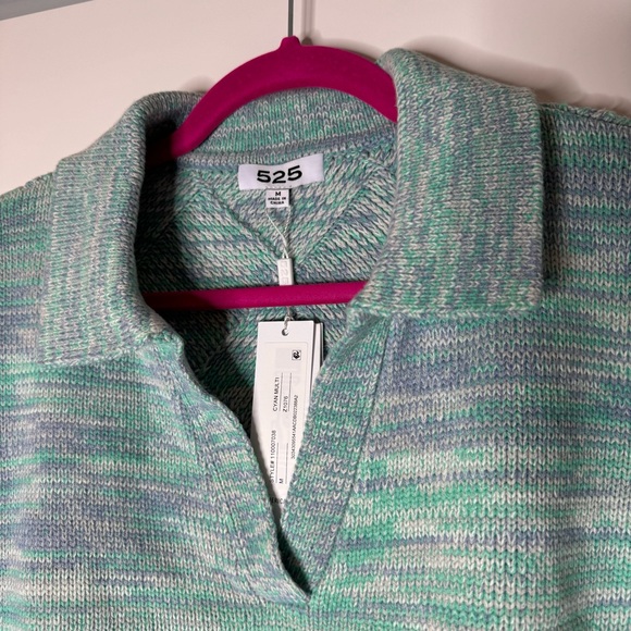 NEW 525 AMERICA lattice split neck collar pull over in cyan multi - Picture 12 of 15